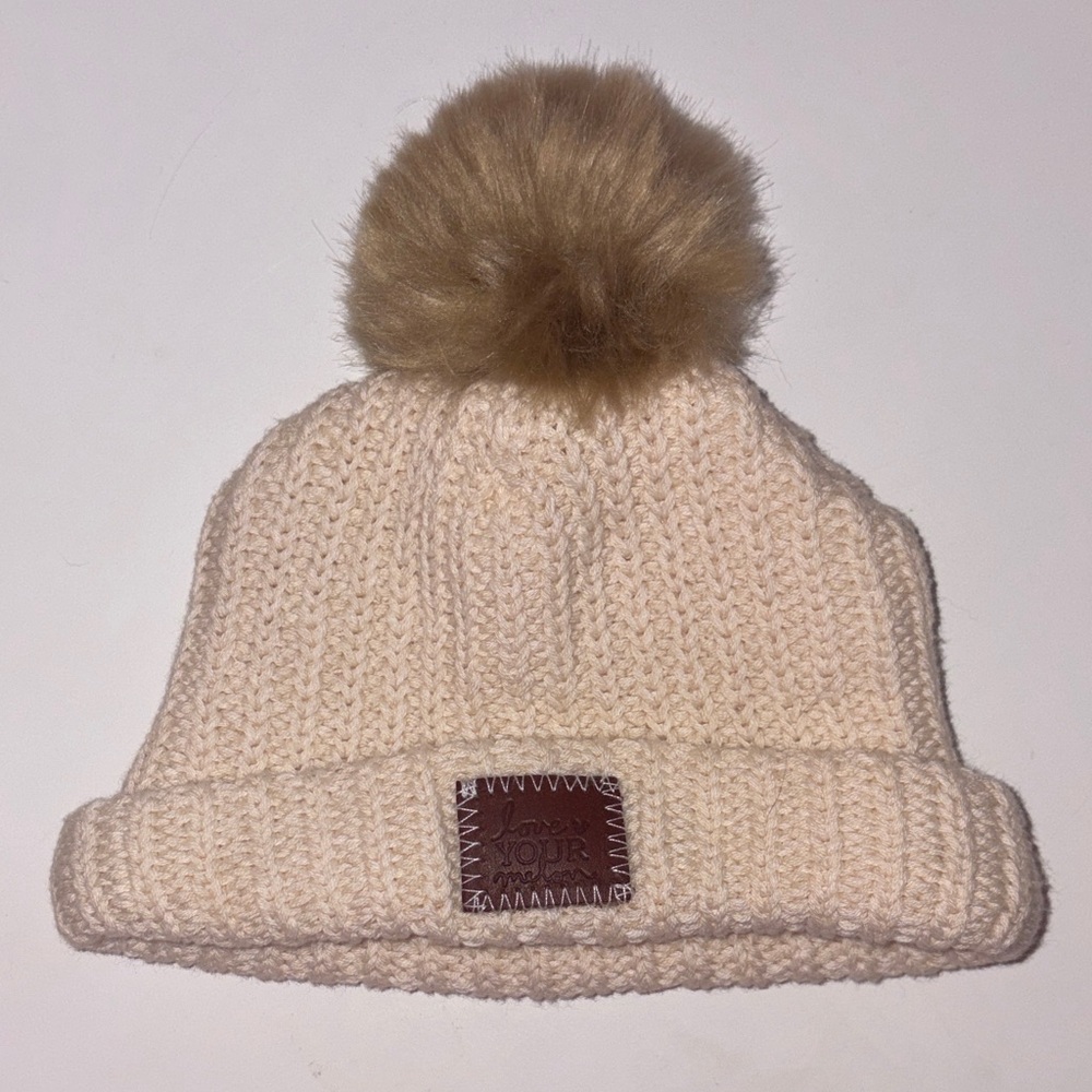 Baby Love Your Melon Cream Knit Hat with Brown Pom